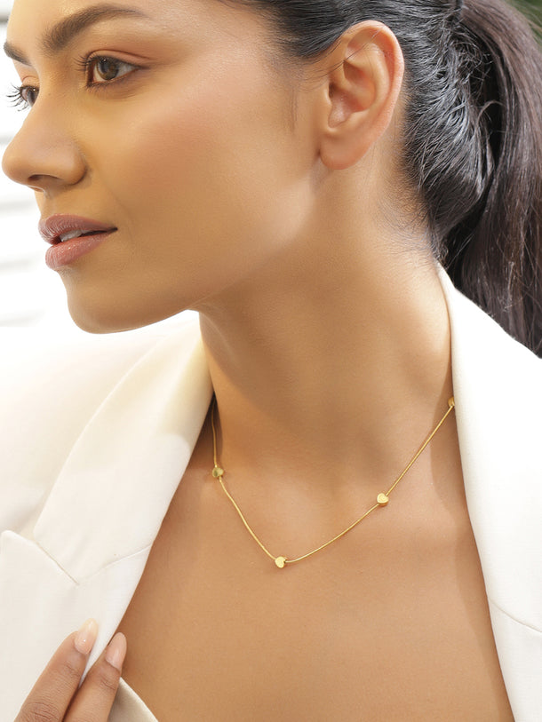 Gold Toned Necklace With Heart Beads