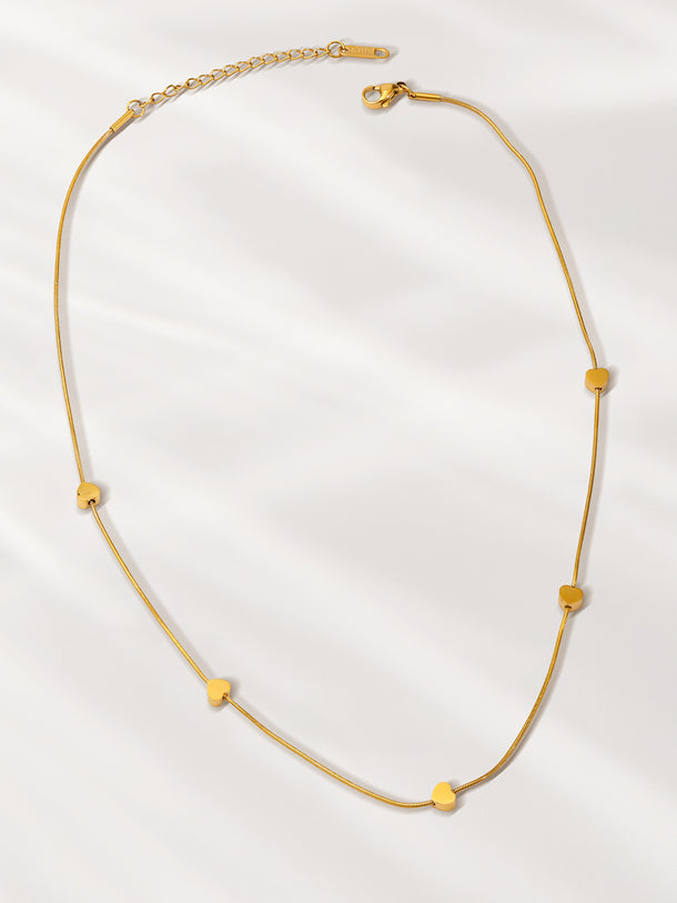 Gold Toned Necklace With Heart Beads