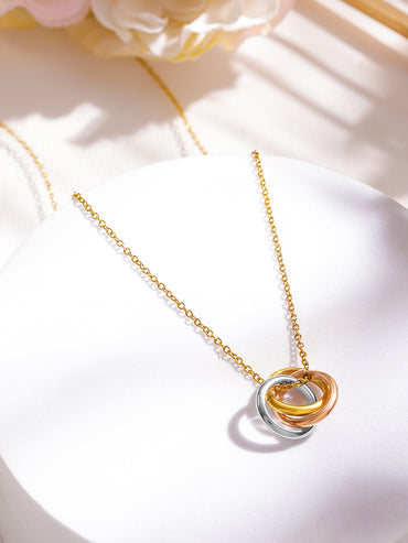 Silver & Gold Interlocked Rings Pendant