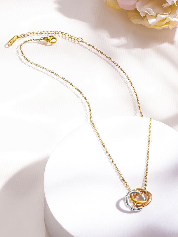 Silver & Gold Interlocked Rings Pendant