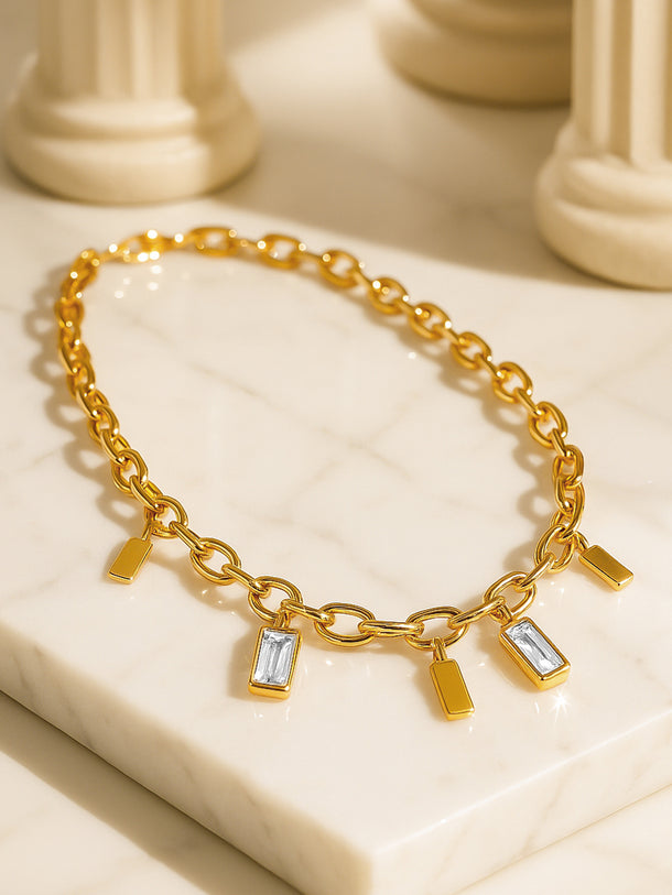 Crystal Beaded Gold Necklace