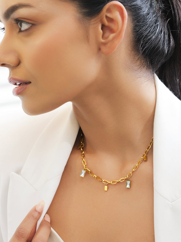 Crystal Beaded Gold Necklace