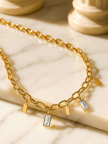 Crystal Beaded Gold Necklace