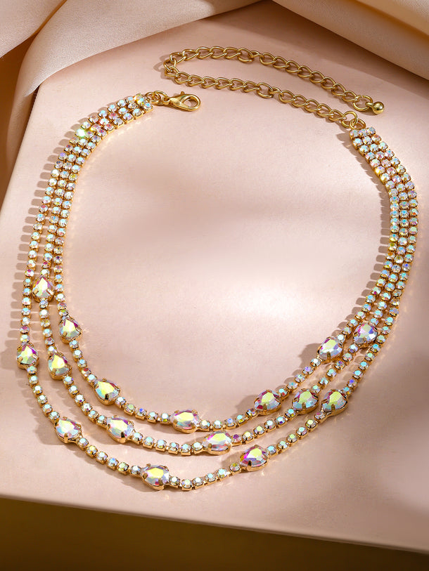 Sparkly American Diamond Zirconia & Crystal Studded Necklace