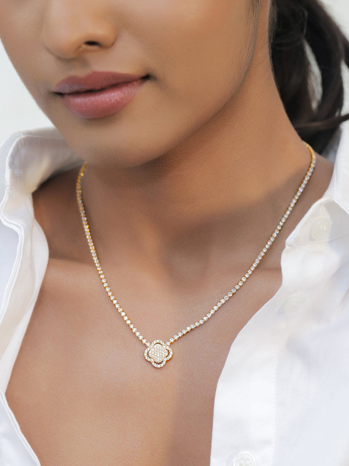Minimal Gold Plated American Diamond Zirconia Studded Necklace