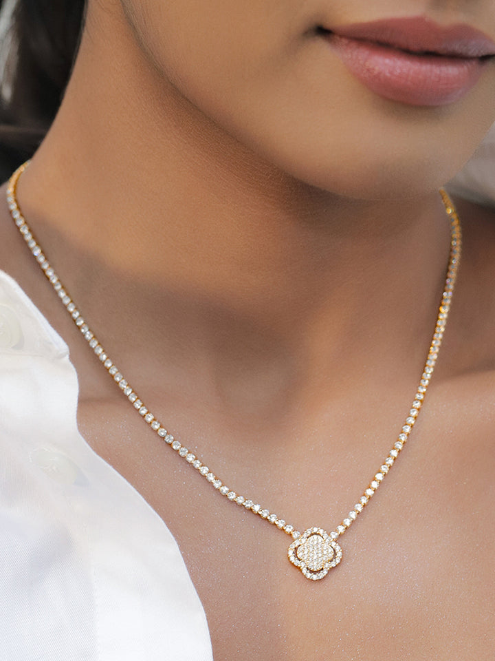 Minimal Gold Plated American Diamond Zirconia Studded Necklace