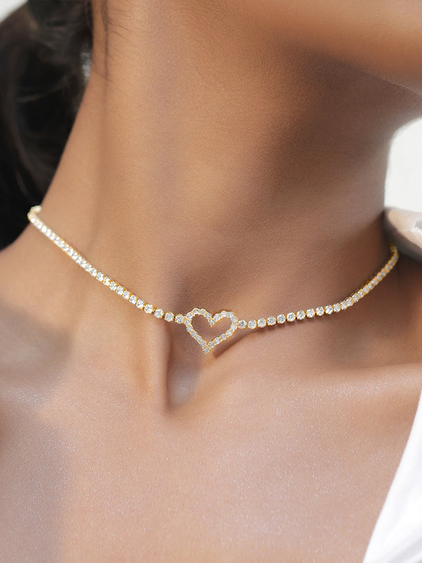 White Crystal Heart Pendant Necklace