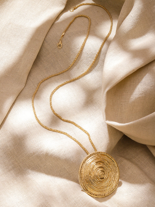 Gold Toned Spiral Motif Round Pendant