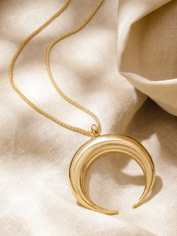 Rubans 18K Gold-Plated Brass Half Moon Pendant Long Chain Statement Necklace