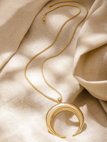 Rubans 18K Gold-Plated Brass Half Moon Pendant Long Chain Statement Necklace