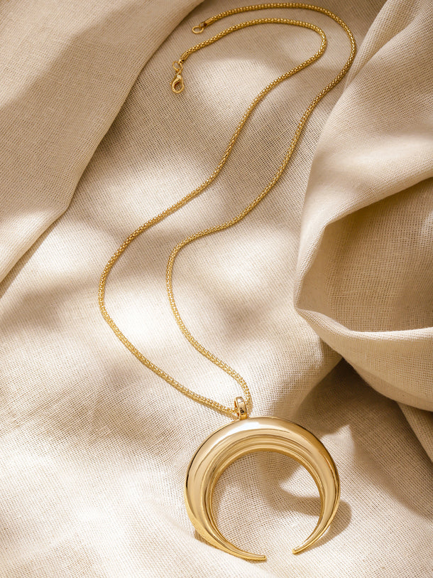 Rubans 18K Gold-Plated Brass Half Moon Pendant Long Chain Statement Necklace