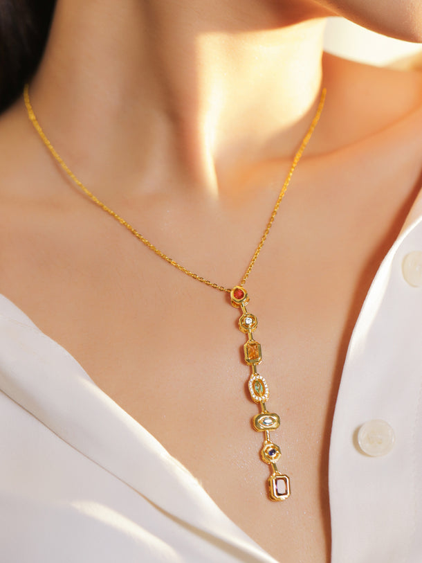 Multicolor Gold Toned Crystal Necklace