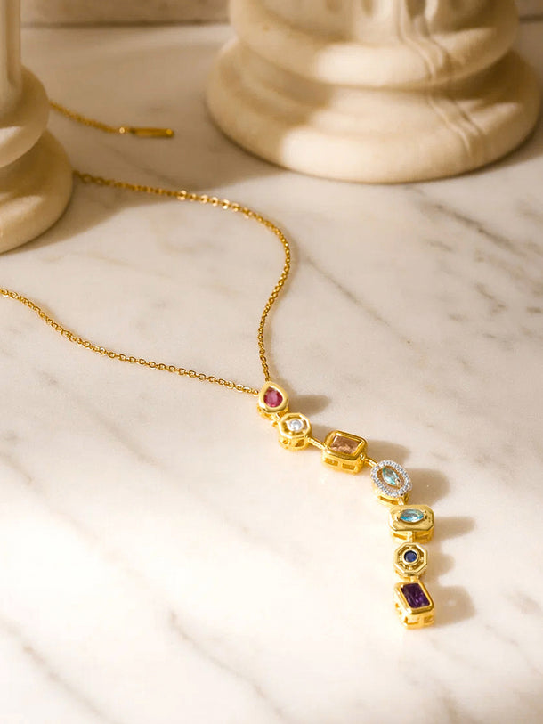 Multicolor Gold Toned Crystal Necklace