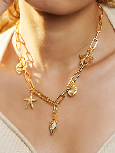 Gold-Toned Shell Charm Necklace