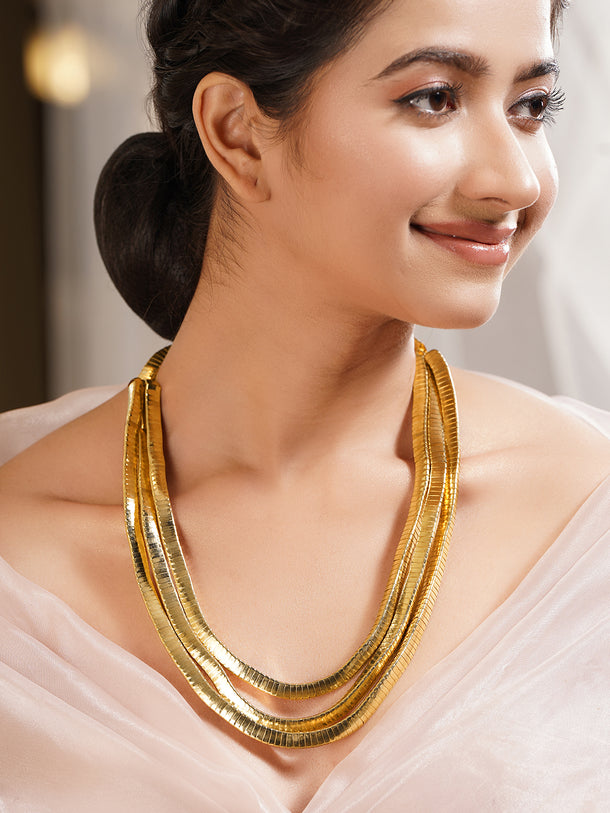Gold Plated Layered Snake Chain Statement Necklace