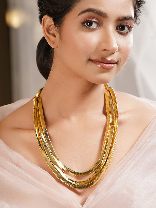Gold Plated Layered Snake Chain Statement Necklace