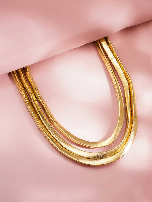 Gold Plated Layered Snake Chain Statement Necklace