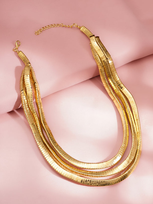 Gold Plated Layered Snake Chain Statement Necklace