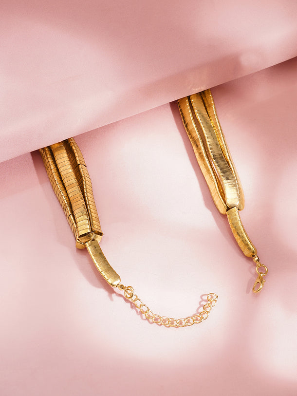 Gold Plated Layered Snake Chain Statement Necklace