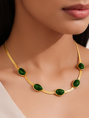 Demi Fine 18K Gold Plated Emerald Oval Snake Chain Necklace | Anti Tarnish