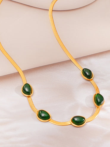 Demi Fine 18K Gold Plated Emerald Oval Snake Chain Necklace | Anti Tarnish