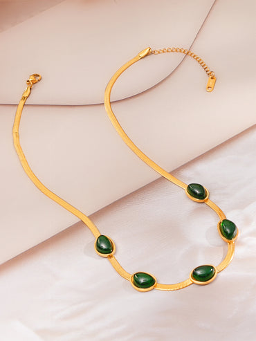 Demi Fine 18K Gold Plated Emerald Oval Snake Chain Necklace | Anti Tarnish
