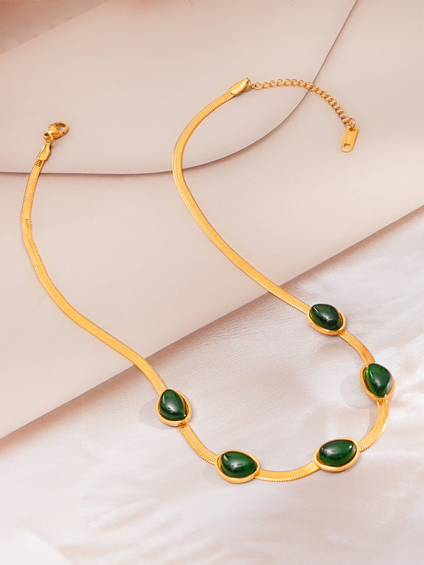 Demi Fine 18K Gold Plated Emerald Oval Snake Chain Necklace | Anti Tarnish