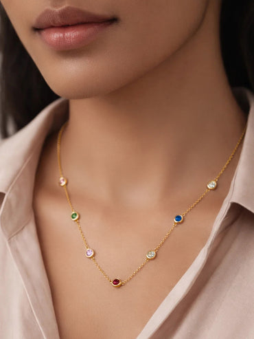Demi Fine 18K Gold Plated Multi-Zircon Charm Chain Necklace | Anti Tarnish