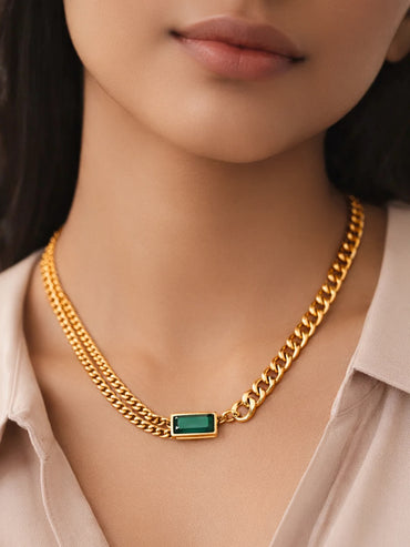 Demi Fine 18K Gold Plated Chunky Chain Emerald Green Bracelet | Anti Tarnish