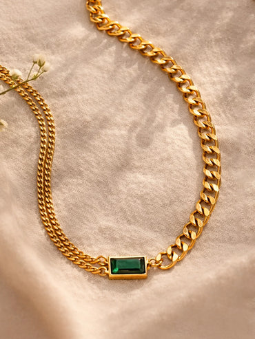 Demi Fine 18K Gold Plated Chunky Chain Emerald Green Bracelet | Anti Tarnish