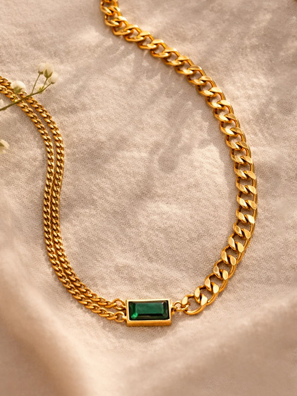 Demi Fine 18K Gold Plated Chunky Chain Emerald Green Bracelet | Anti Tarnish