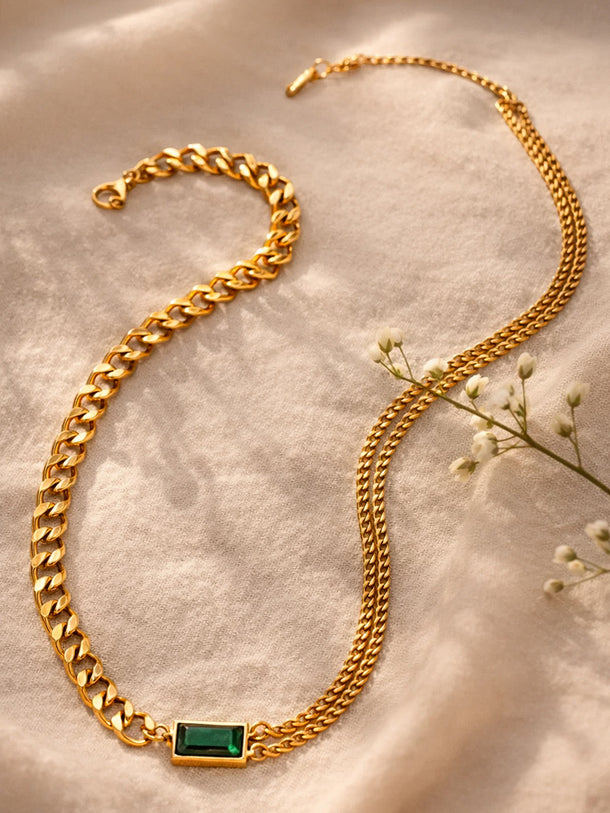 Demi Fine 18K Gold Plated Chunky Chain Emerald Green Bracelet | Anti Tarnish