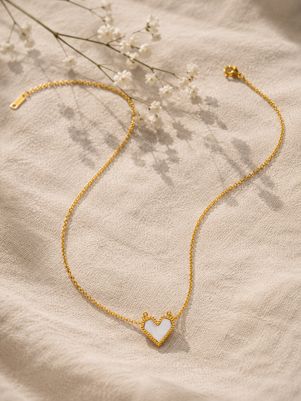 Demifine 18K Gold Plated Stainless steel Enamel Heart Pendant Chain Necklace