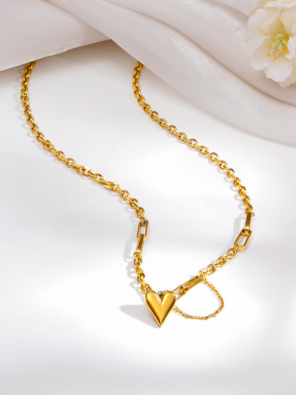 Demi Fine 18K Gold Plated Curb Chain Heart Pendant Necklace | Anti Tarnish