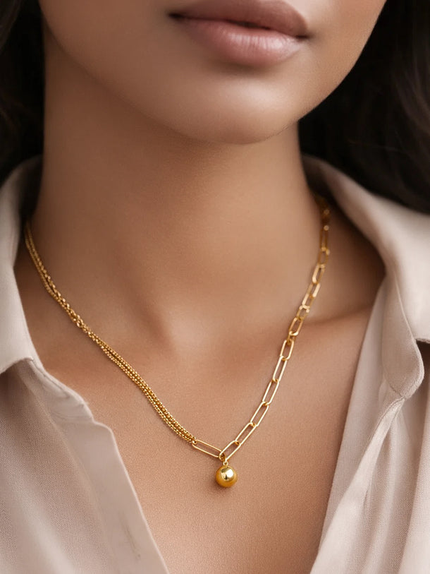 Demi Fine 18K Gold Plated Paperclip Chain Ball Pendant Necklace | Anti Tarnish