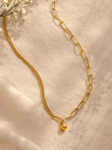 Demi Fine 18K Gold Plated Paperclip Chain Ball Pendant Necklace | Anti Tarnish