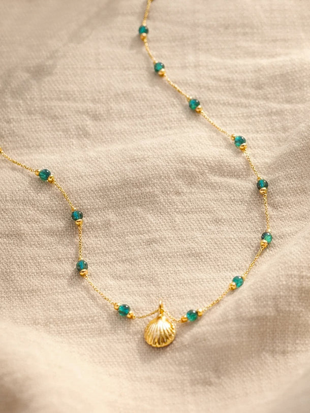 Demi Fine 18K Gold Plated Green Beaded Chain Shell Necklace | Anti Tarnish
