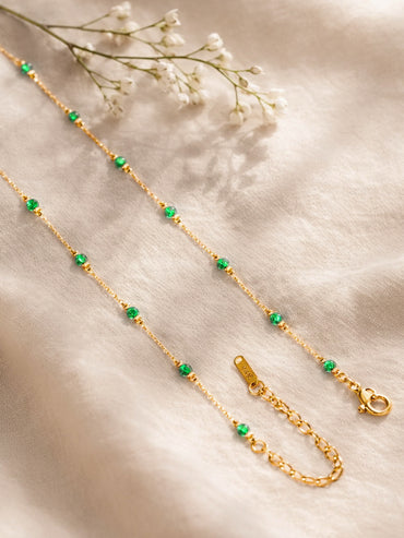 Demifine 18K Gold Plated Stainless steel Green Beaded Chain Shell Necklace