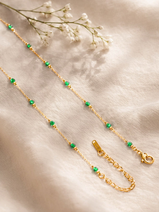 Demifine 18K Gold Plated Stainless steel Green Beaded Chain Shell Necklace