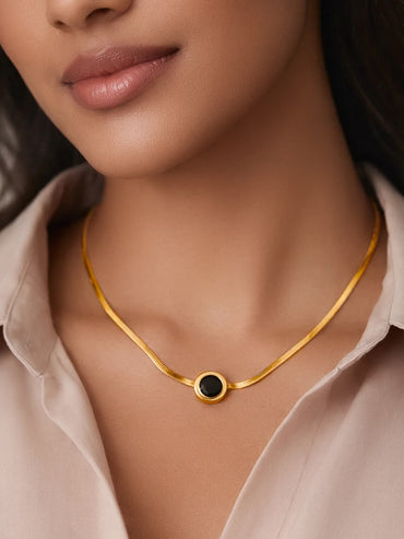 Demi Fine 18K Gold Plated Black Round Pendant Chain Necklace | Anti Tarnish