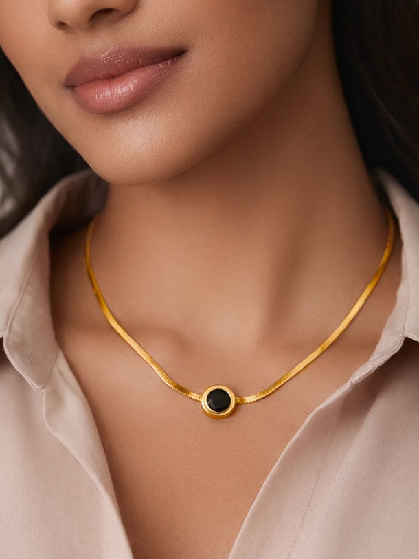 Demi Fine 18K Gold Plated Black Round Pendant Chain Necklace | Anti Tarnish