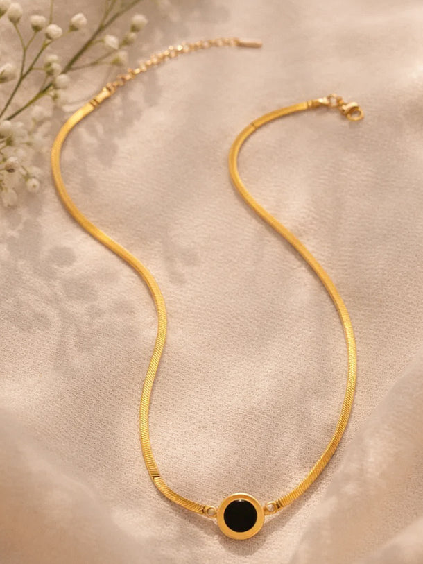 Demi Fine 18K Gold Plated Black Round Pendant Chain Necklace | Anti Tarnish