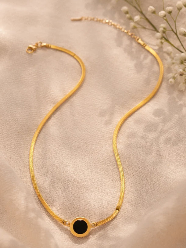 Demi Fine 18K Gold Plated Black Round Pendant Chain Necklace | Anti Tarnish