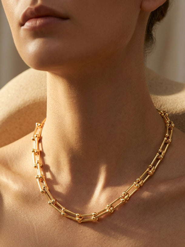 Demi Fine 18K Gold Plated Beaded Bar Link Chain Necklace | Anti Tarnish