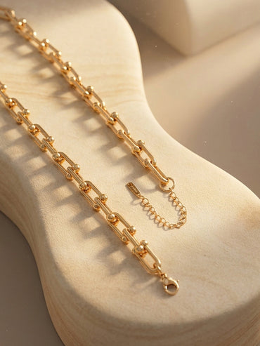 Demi Fine 18K Gold Plated Beaded Bar Link Chain Necklace | Anti Tarnish