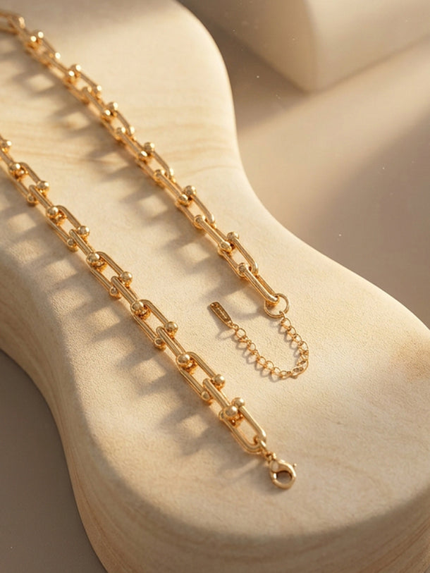 Demi Fine 18K Gold Plated Beaded Bar Link Chain Necklace | Anti Tarnish