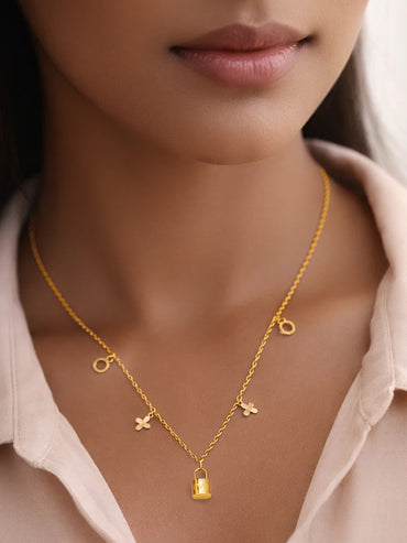 Demi Fine 18K Gold Plated Multi Charm Pendant Chain Necklace | Anti Tarnish