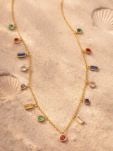 Demi Fine 18K Gold Plated Multi-Zircon Charm Chain Necklace | Anti Tarnish