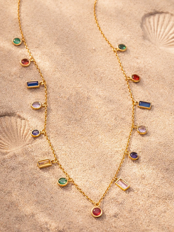 Demi Fine 18K Gold Plated Multi-Zircon Charm Chain Necklace | Anti Tarnish