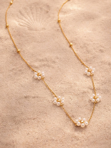 Demi Fine 18K Gold Plated Mini Pearl Flora Charm Chain Necklace | Anti Tarnish